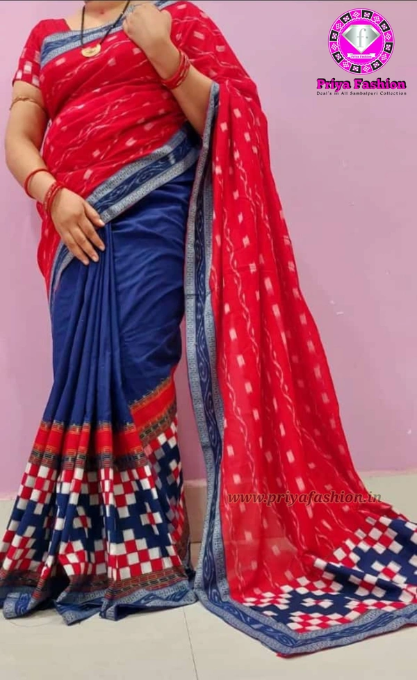 102227 Sambalpuri Handloom Cotton Patchwork Saree With Blouse 