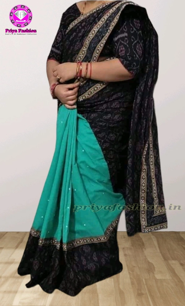 102236 Sambalpuri Handloom Cotton Patchwork Saree With Blouse  - Java