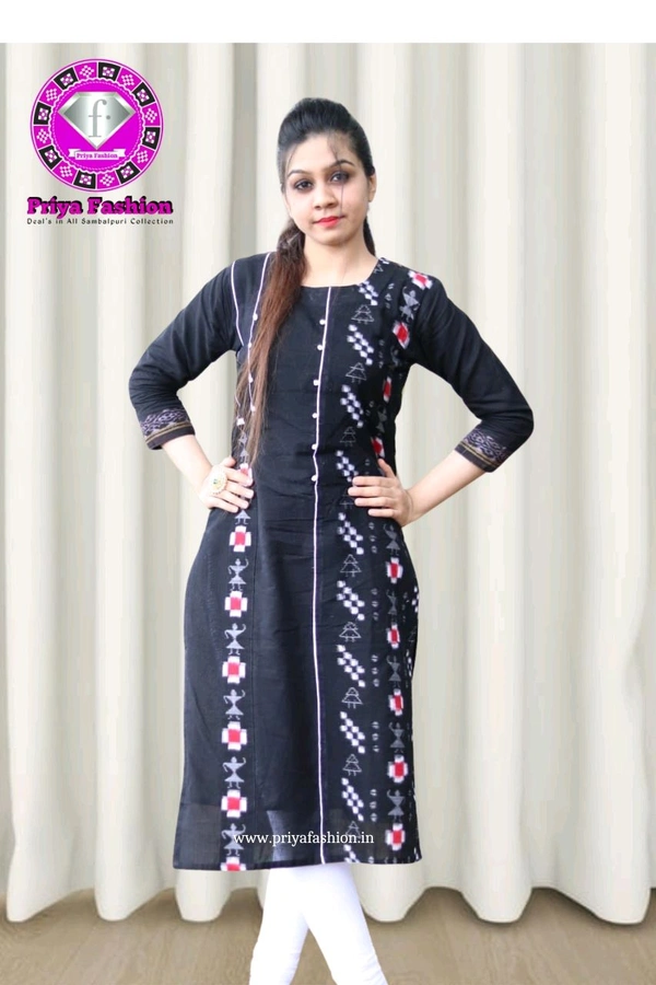 102239 Sambalpuri Handloom Cotton Kurti 34-46 - Black, L-38