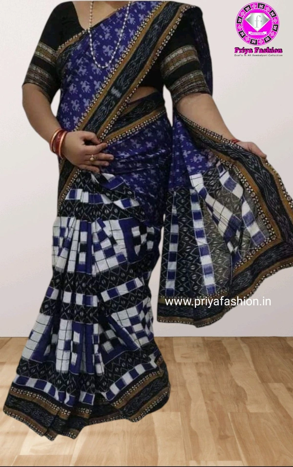 102240 Sambalpuri Patchwork Saree With blouse Blue Colour  - Navy Blue