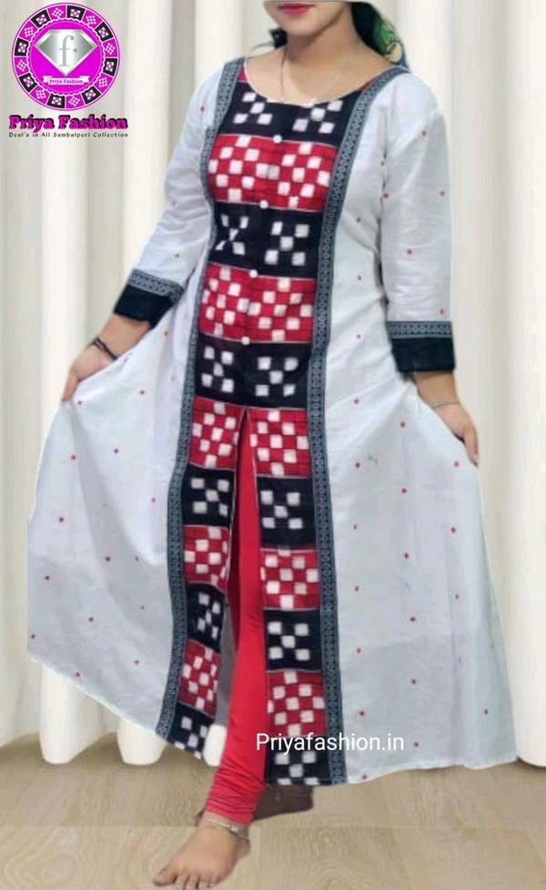 102244 Sambalpuri Round Kurti Top  - White, L-38