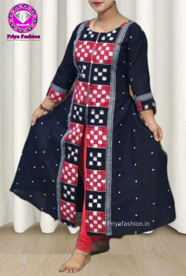 102246 Sambalpuri Round Kurti Top  - Black, XL-40