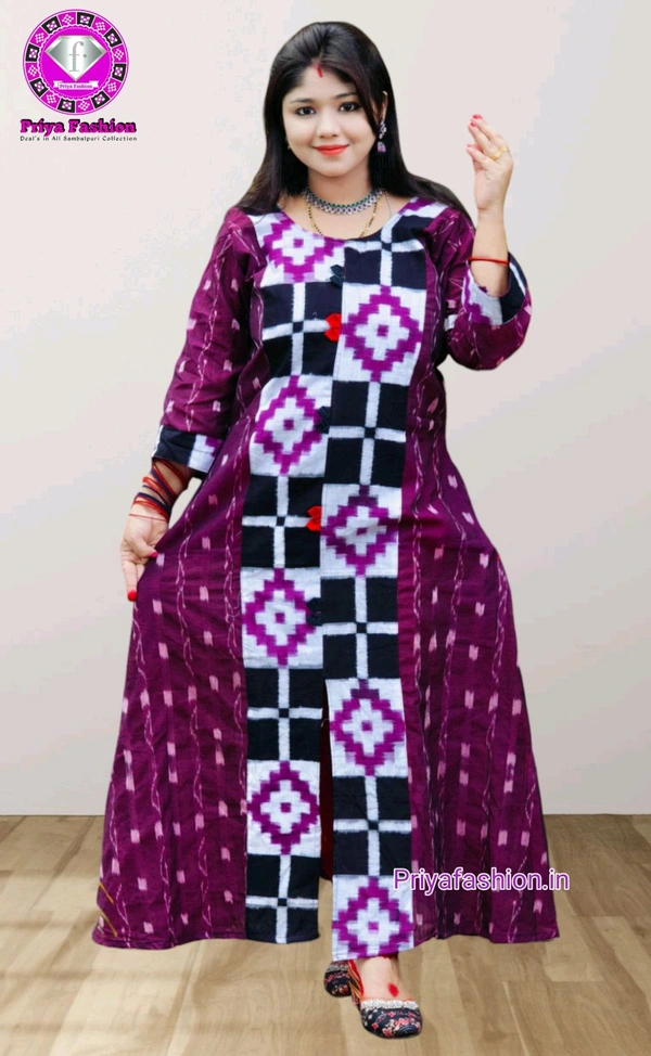 102247 Sambalpuri Round Kurti Top  - Purple, XL-40