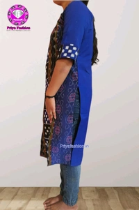 102248 Sambalpuri Handloom Cotton Stitching Kurti In Blue Colour  - Blue, Xl-40