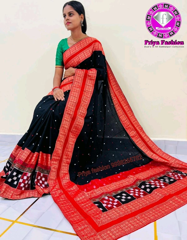 102249 Sambalpuri Handloom Cotton Patchwork Saree With Blause Pics  - Black