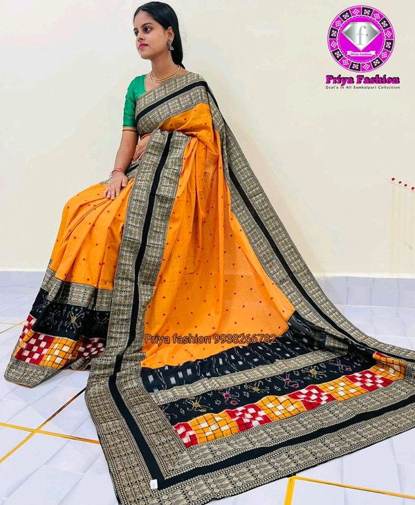 102250 Sambalpuri Handloom Cotton Patchwork Saree With Blause Pics  - Web Orange
