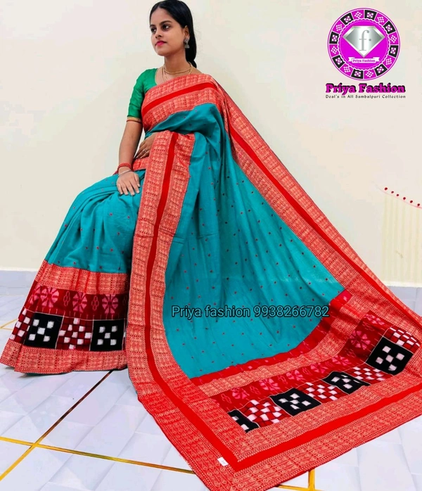 102251 Sambalpuri Handloom Cotton Patchwork Saree With Blause Pics  - Robin's Egg Blue