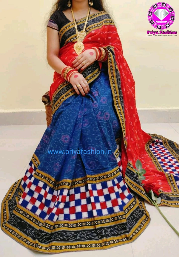 102266 Sambalpuri Handloom Cotton Patchwork Saree With Blause  - Mariner