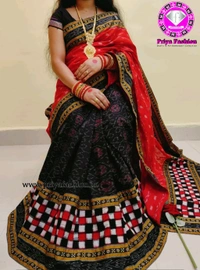 102267 Sambalpuri Handloom Cotton Patchwork Saree With Blause  - Black