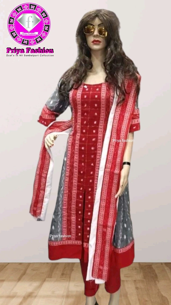 102285 Sambalpuri Round Long Top / Round Kurti With Dupatta & Pant Set - Gray, 38, Only Round Long Top