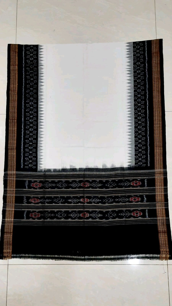 102293 Sambalpuri Handloom Cotton Dupatta  - White, Black