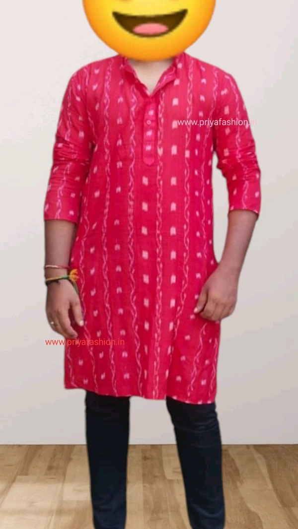 102297 Sambalpuri long Dhila, Short Kurta, Full Shirt ,Half Shirt  - Red, Long Dhila, 4XL-46
