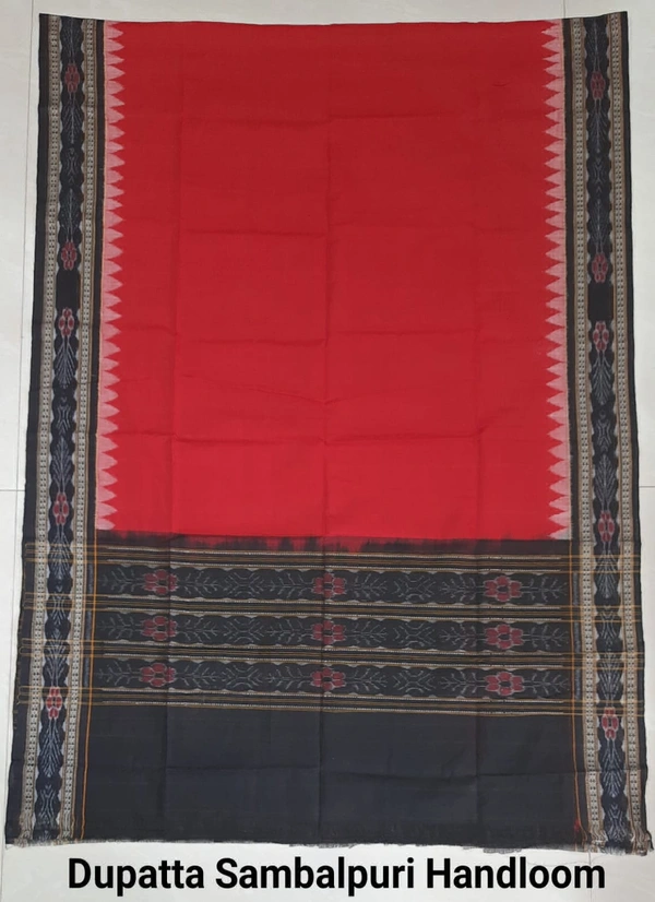 102298 Sambalpuri Cotton Dupatta - Red, Black