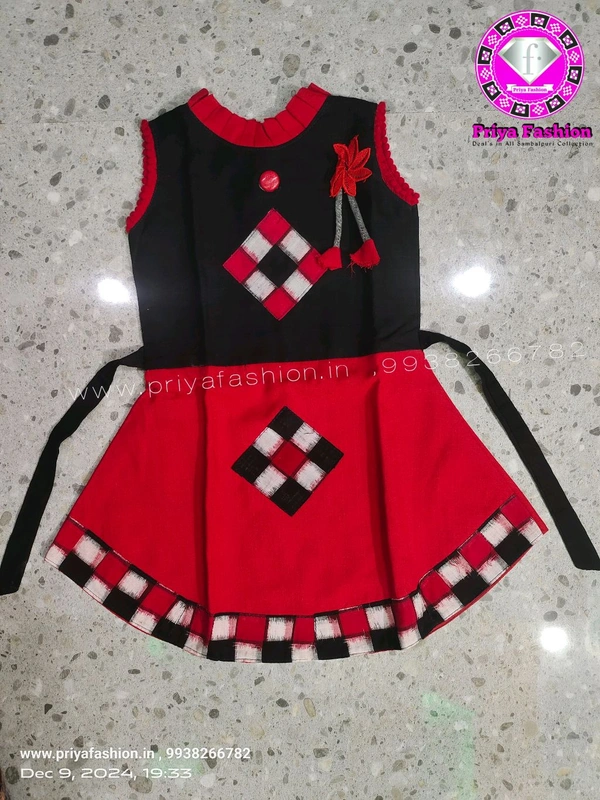 102302 Sambalpuri Kids, Baby Dress  - Black, Red, 20