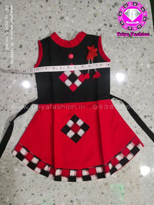 102302 Sambalpuri Kids, Baby Dress  - Black, Red, 26