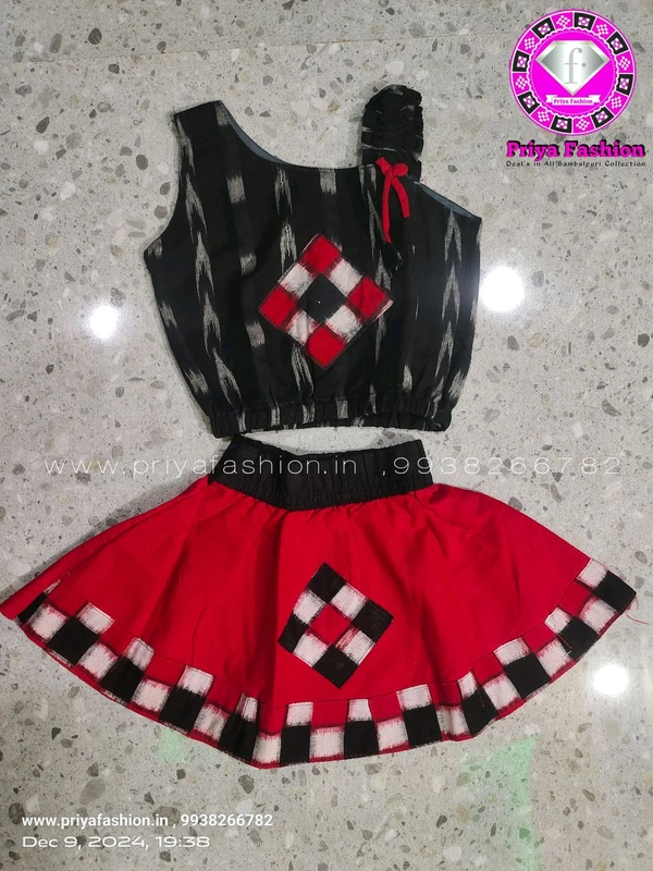102304 Sambalpuri Kids, Baby Dress  - Black, Red, 22
