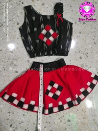 102304 Sambalpuri Kids, Baby Dress  - Black, Red, 24