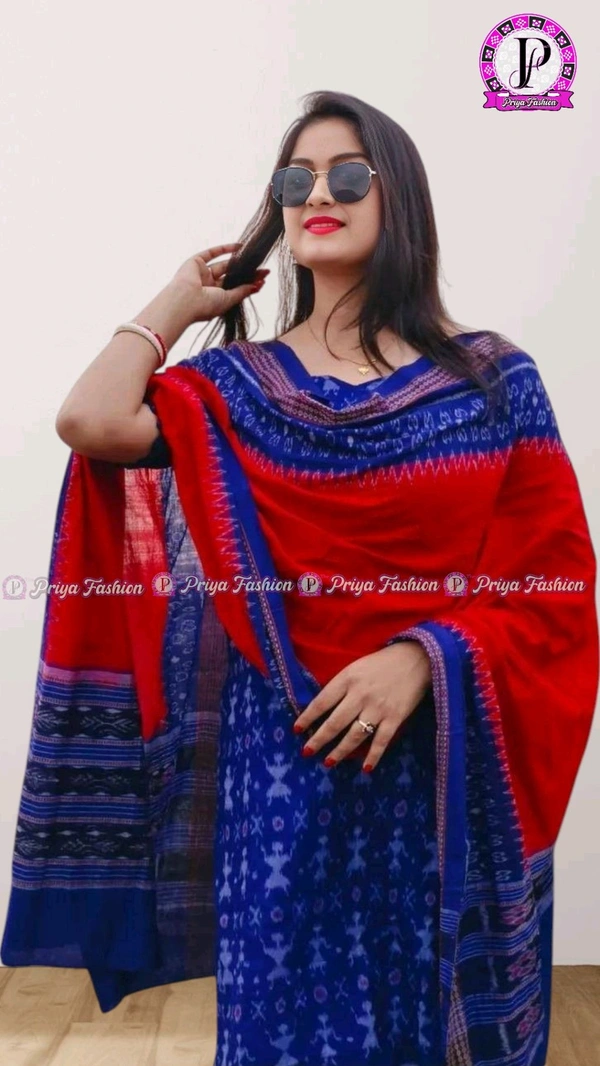 102305 Sambalpuri Dress Material With Dupatta  - Royal Blue