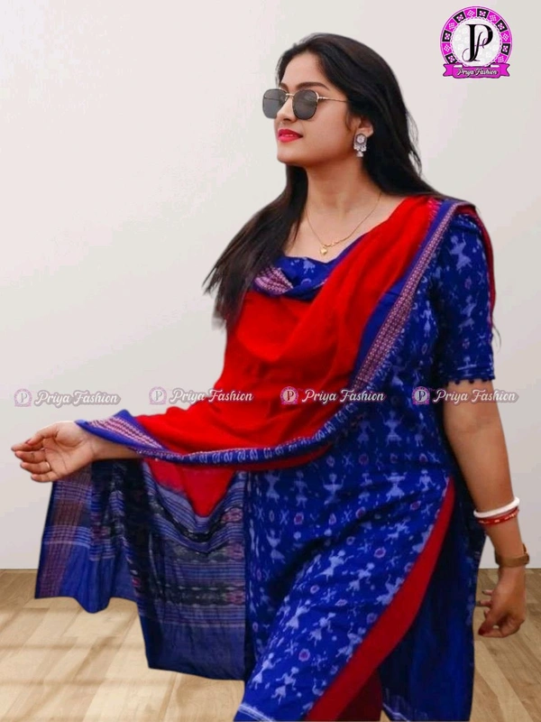 102305 Sambalpuri Dress Material With Dupatta  - Royal Blue