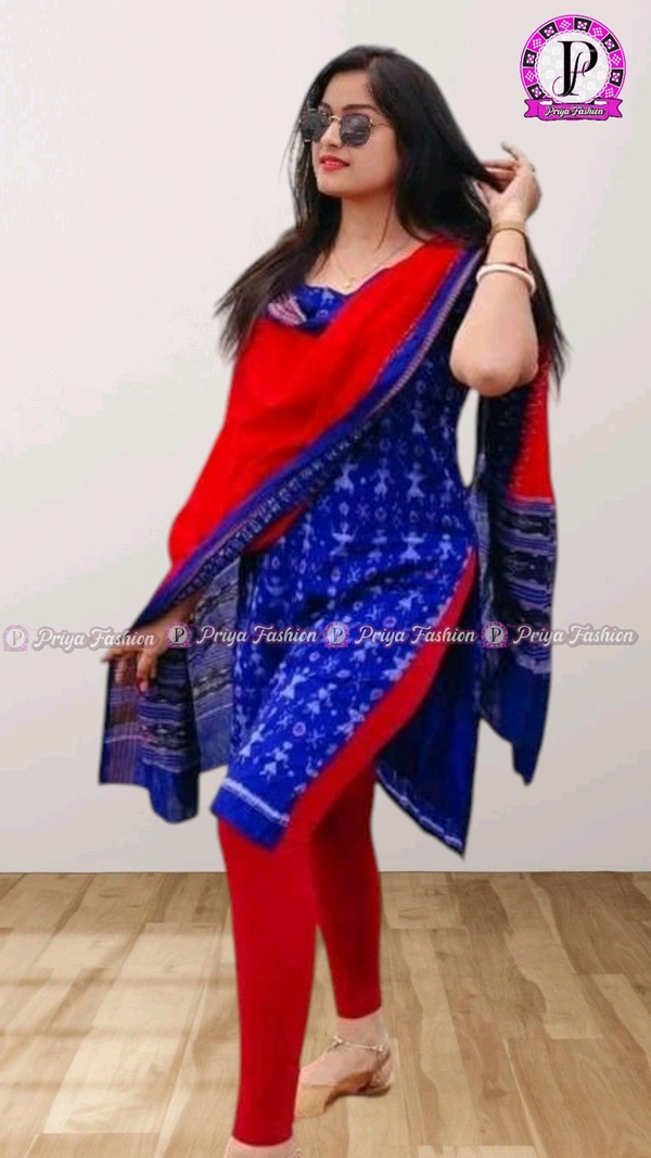 102305 Sambalpuri Dress Material With Dupatta  - Royal Blue