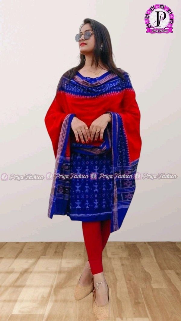 102305 Sambalpuri Dress Material With Dupatta  - Royal Blue