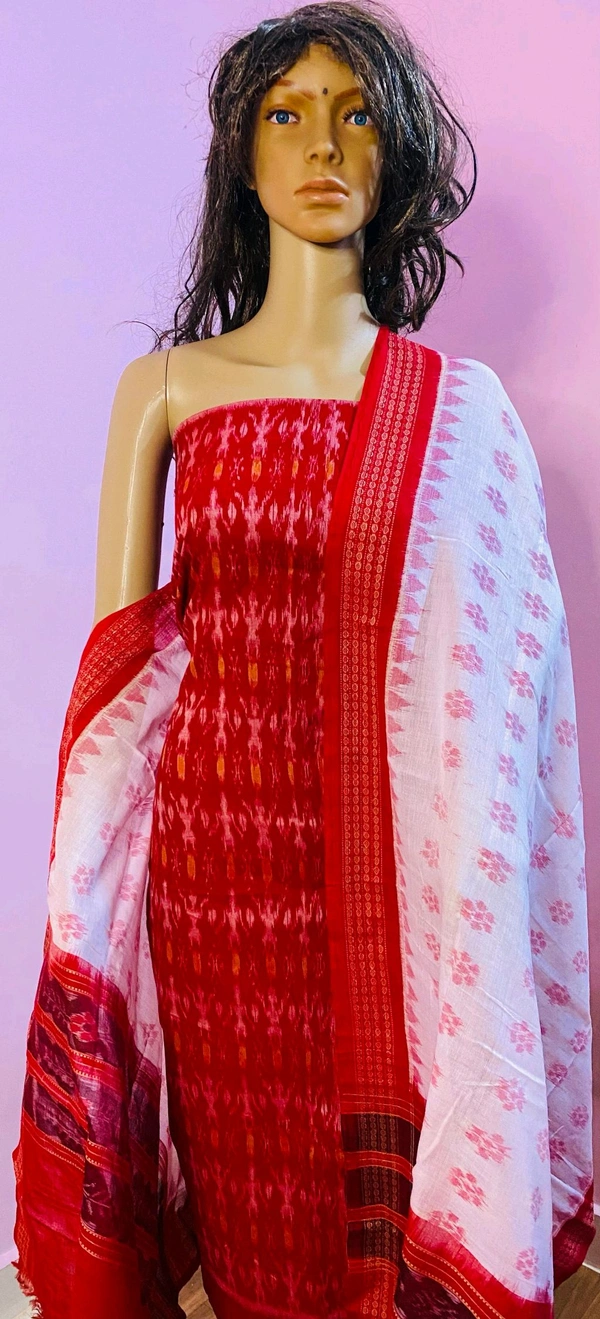 102306 Sambalpuri Dress Material With Dupatta  - Red