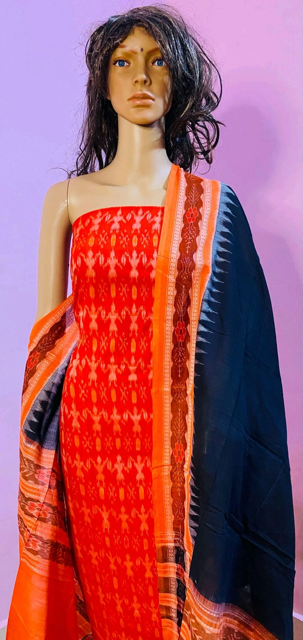 102308 Sambalpuri Dress Material With Dupatta  - Blaze Orange