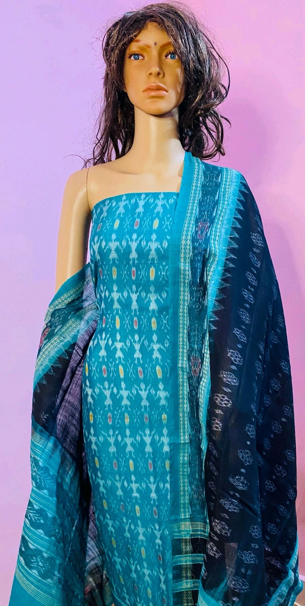 102310 Sambalpuri Dress Material With Dupatta  - Cerulean