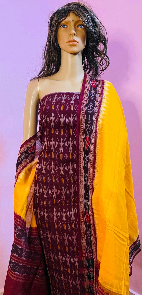 102312 Sambalpuri Dress Material With Dupatta  - Solid Pink