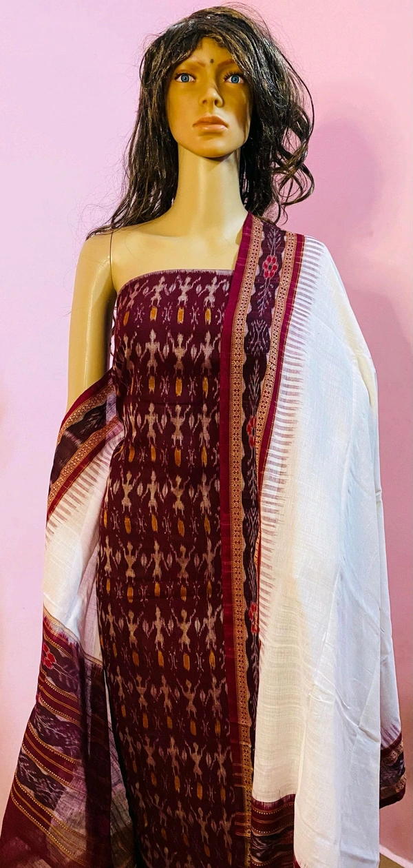 102314 Sambalpuri Dress Material With Dupatta  - Solid Pink