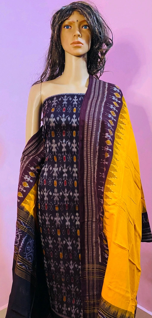 102318 Sambalpuri Dress Material With Dupatta  - Bordeaux