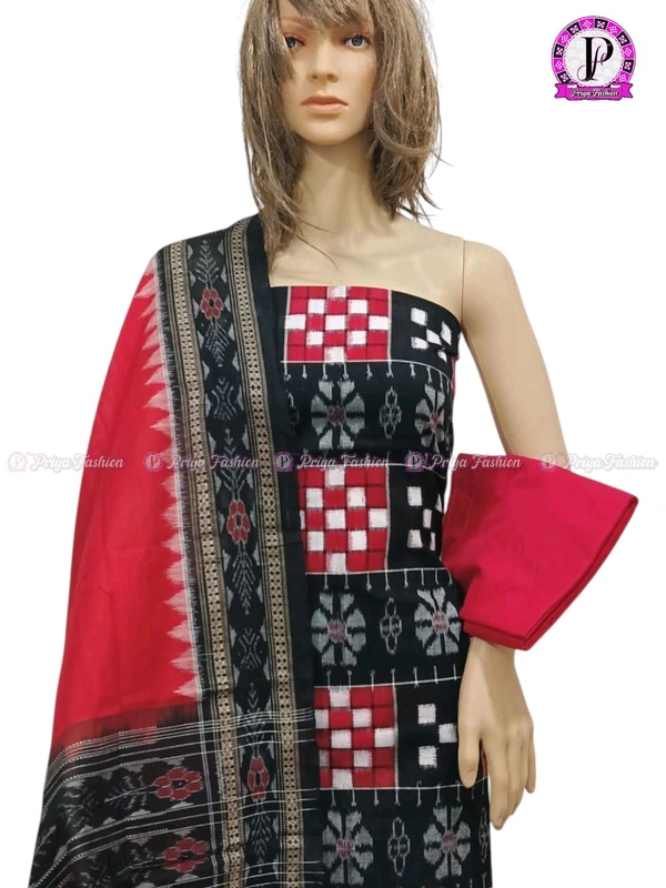 102324 Sambalpuri Dress Material With Dupatta  - Black