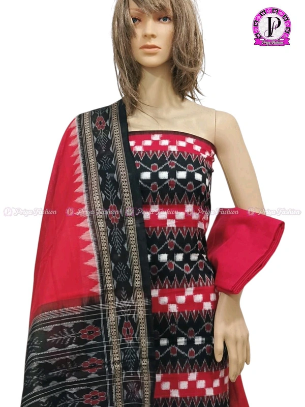 102327 Sambalpuri Dress Material With Dupatta  - Black