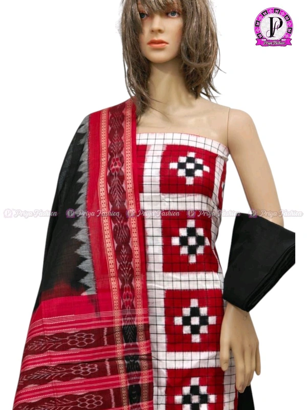 102329 Sambalpuri Dress Material With Dupatta  - Black