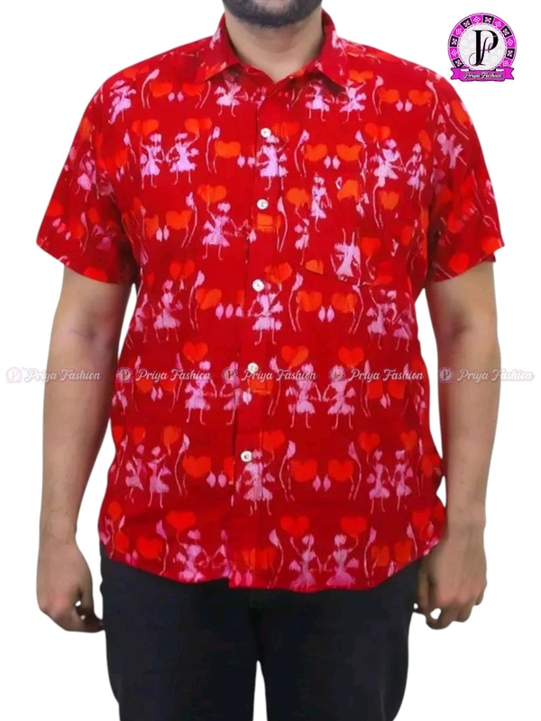 102332 Sambalpuri Half Shirt  - Red, 40 Size