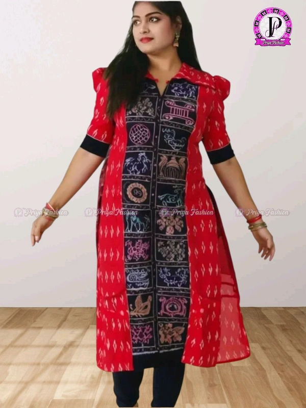 102336 Sambalpuri Handloom Cotton Stitching Kurti In Meroon Colour  - Totem Pole, S-36