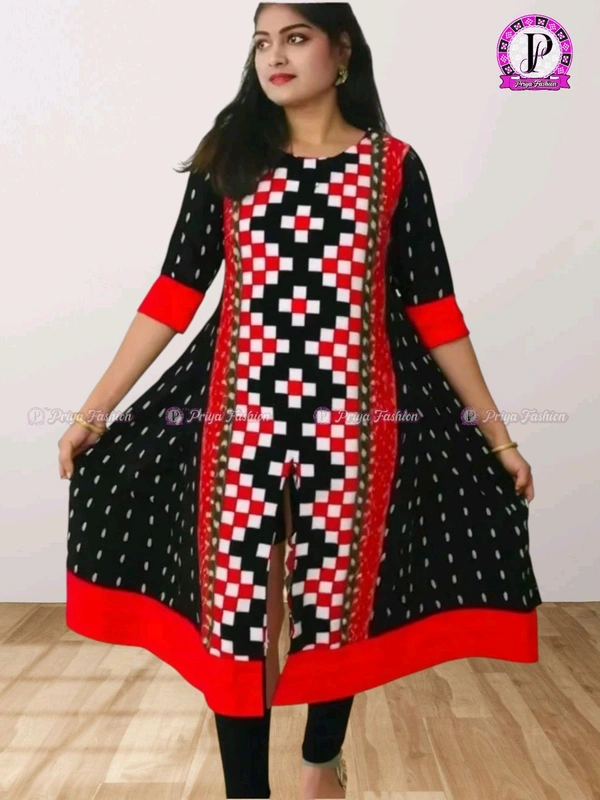 102337 Sambalpuri Round Kurti Top  - 40 Size, Black