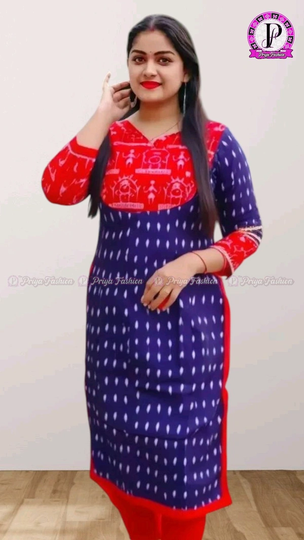 102369 Sambalpuri Handloom Cotton Stitching Kurti In Meroon Colour  - XL- 42, Ultramarine
