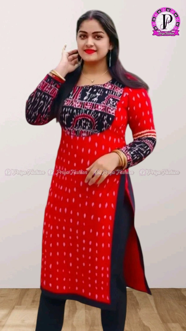 102370 Sambalpuri Handloom Cotton Stitching Kurti In Meroon Colour  - S-36, Red