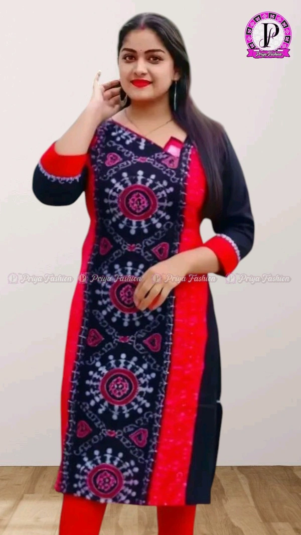 102371 Sambalpuri Handloom Cotton Stitching Kurti In Meroon Colour  - 42, Black