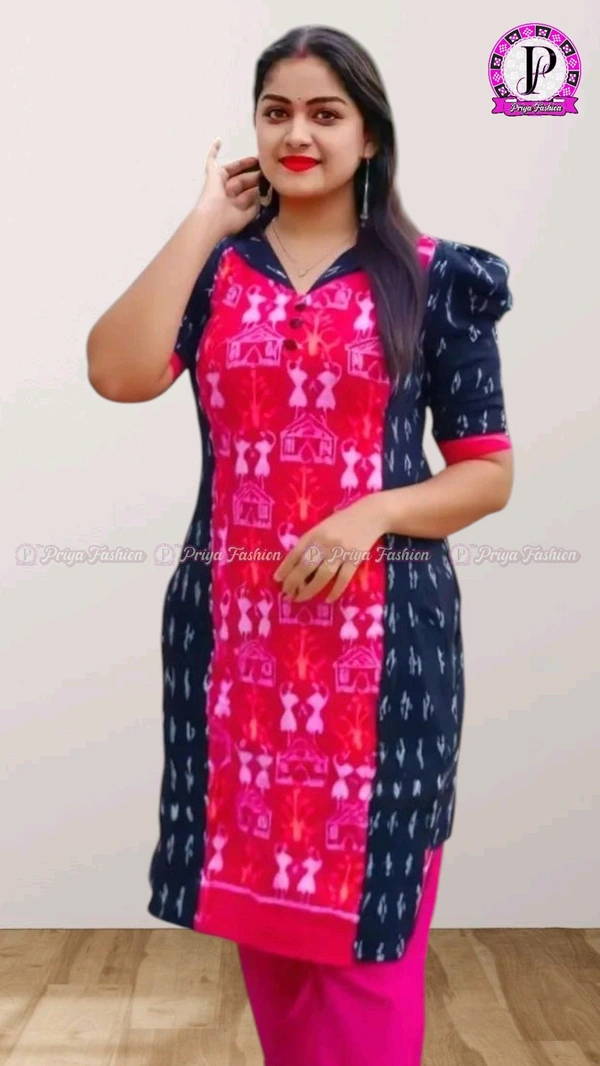 102372 Sambalpuri Handloom Cotton Stitching Kurti In Meroon Colour  - S-36, Black
