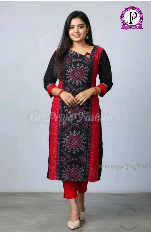 102371 Sambalpuri Handloom Cotton Stitching Kurti In Meroon Colour - M-38, Black