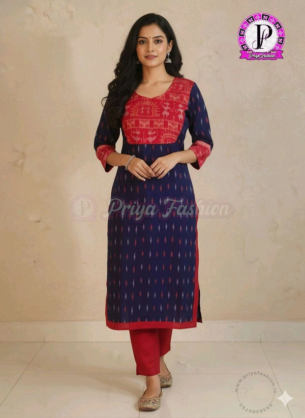 102376 Sambalpuri Handloom Cotton Stitching Kurti In Meroon Colour  - 44, Jacksons Purple