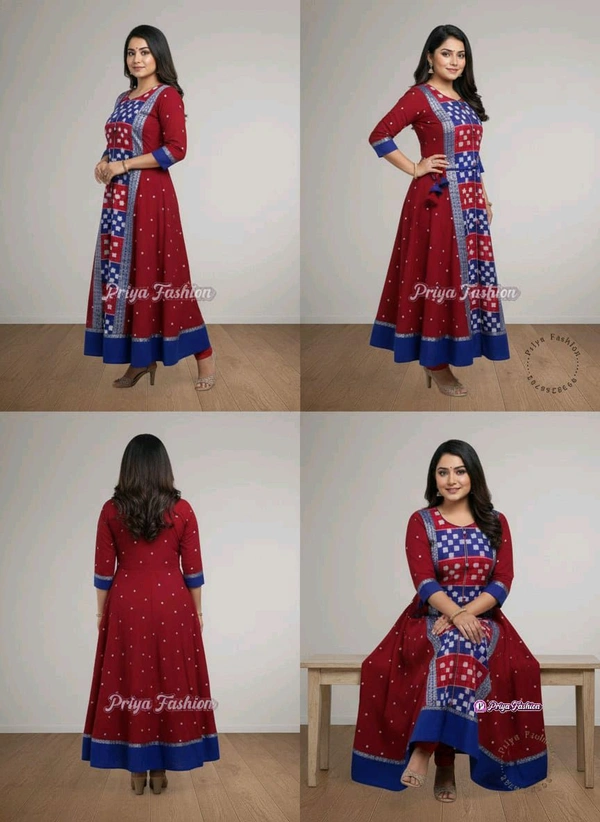 102382 Sambalpuri Round Kurti Top  - 40, Maroon