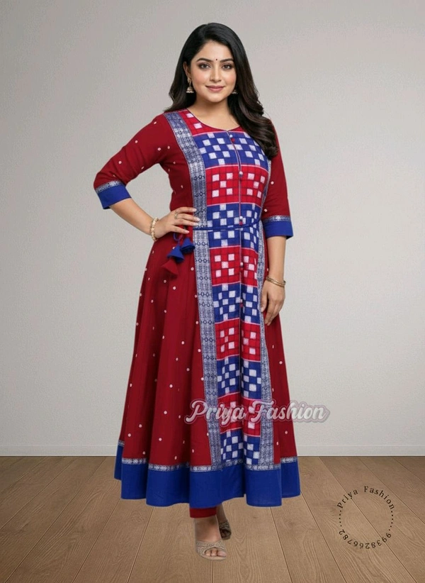 102382 Sambalpuri Round Kurti Top  - 42, Maroon
