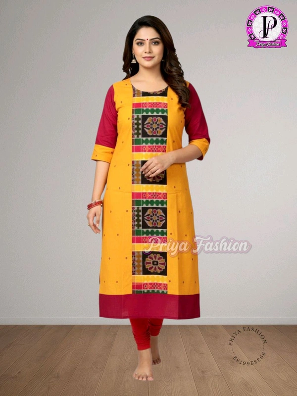 102388 Sambalpuri Handloom Cotton Stitching Kurti In Meroon Colour  - L-40, Flush Orange
