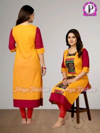 102388 Sambalpuri Handloom Cotton Stitching Kurti In Meroon Colour  - XL-42, Flush Orange