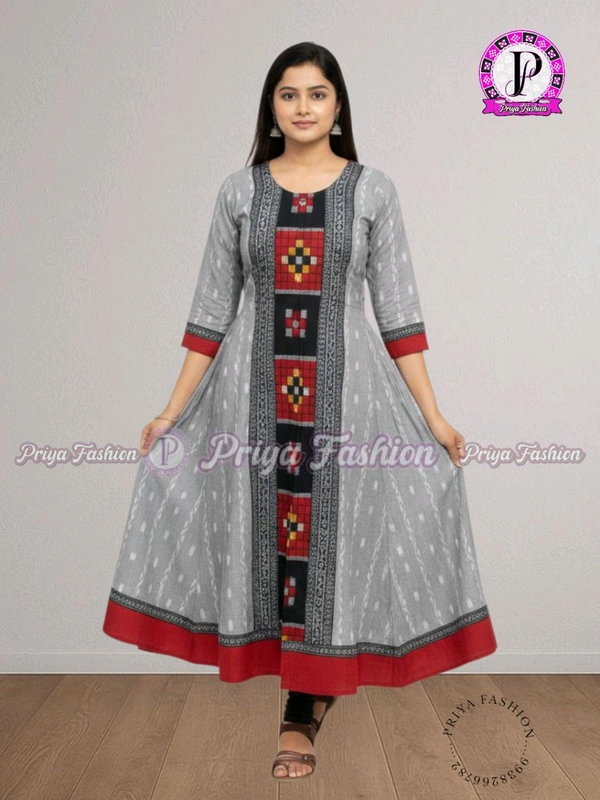 102389 Sambalpuri Round Kurti Top  - Silver, XXXl-44