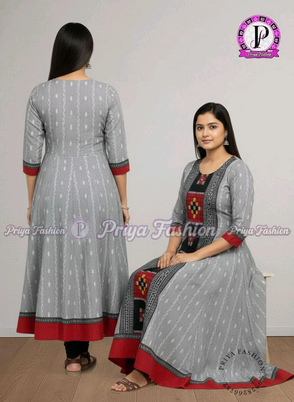102389 Sambalpuri Round Kurti Top  - Silver, XXXl-44