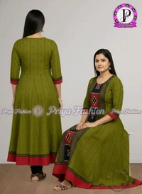 102390 Sambalpuri Round Kurti Top  - S-34, Olivetone